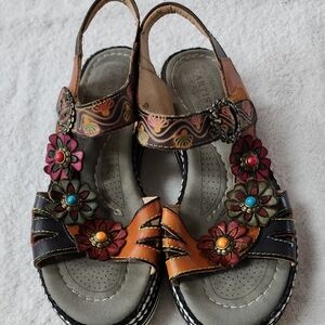 L'Artiste Womens Colorful Floral Sandals Size 8.5 Preowned